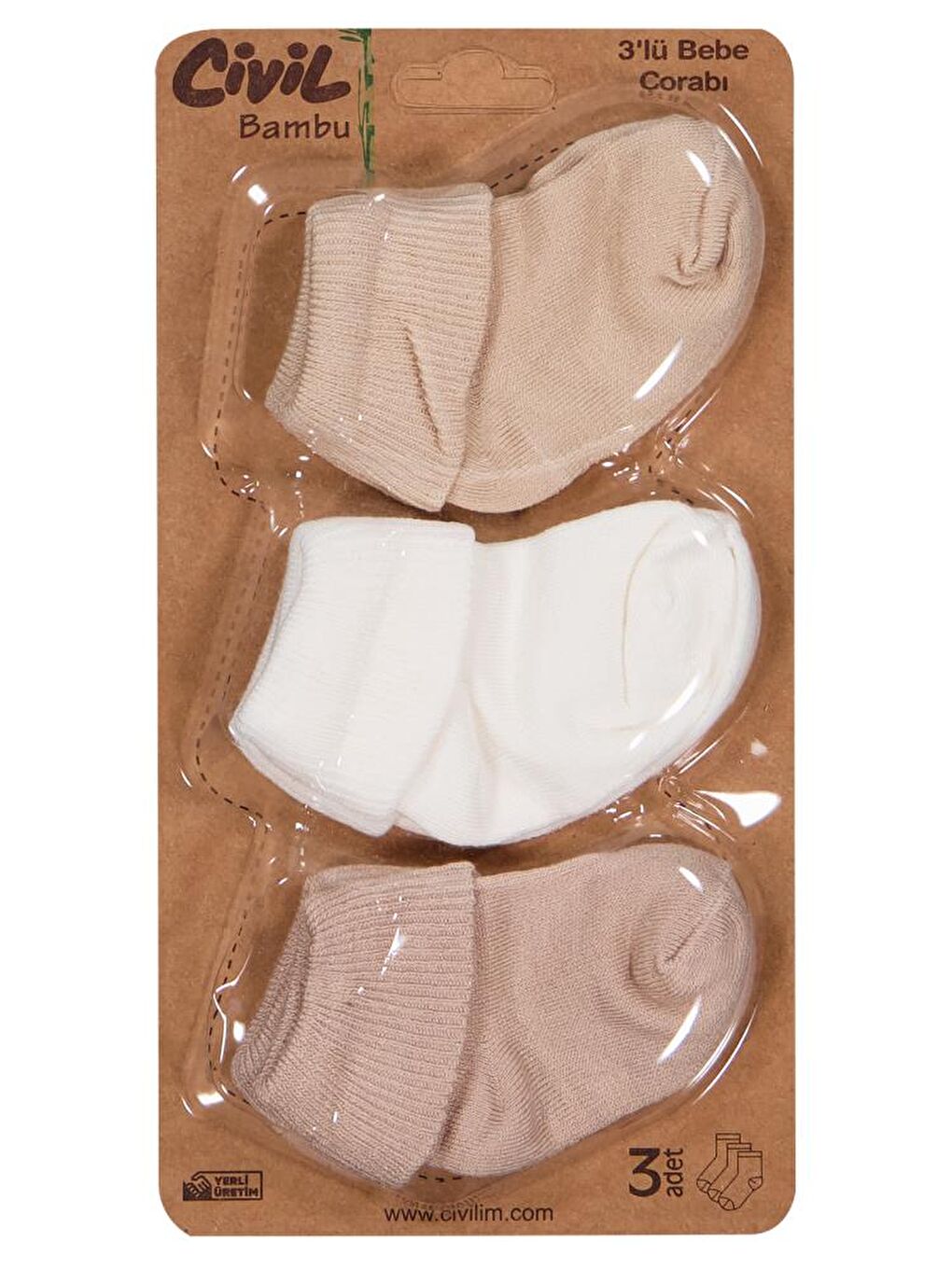 Beyaz Baby Ekru-Kahve Asetat 0-24 Ay Çorap Setleri - Standart Standart-1