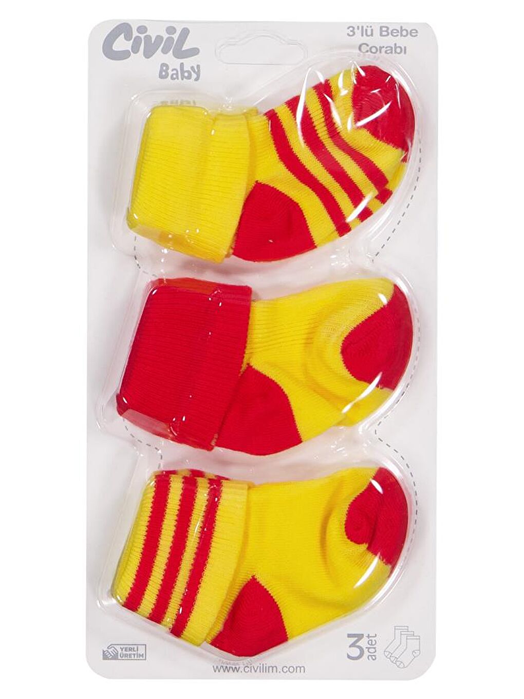 Beyaz Baby Sarı-Kırmızı Asetat 0-24 Ay Çorap Setleri - Standart Standart-3