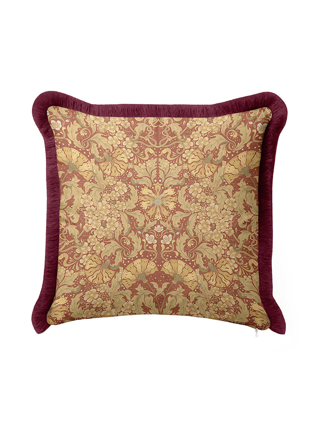 Karışık Barok Lüks Saçaklı Yastık Kılıfı - Vintage Rustik Altın Renkli Bordo Püsküllü Kırlent Kılıfı-4