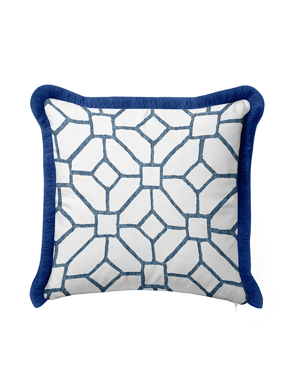 Karışık Geometrik Modern Saçaklı Yastık Kılıfı - Minimal İskandinav Mavi Beyaz Püsküllü Kırlent Kılıfı-3