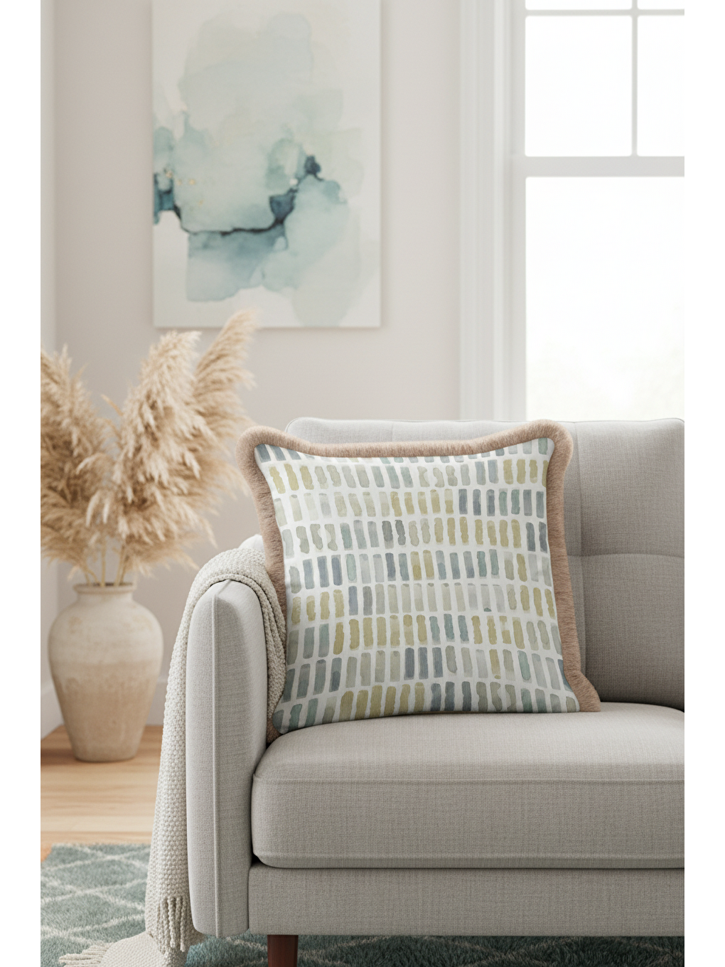 Karışık Modern Lüks Saçaklı Yastık Kılıfı - Minimalist Naturel Country Bej Püsküllü Kırlent Kılıfı-2