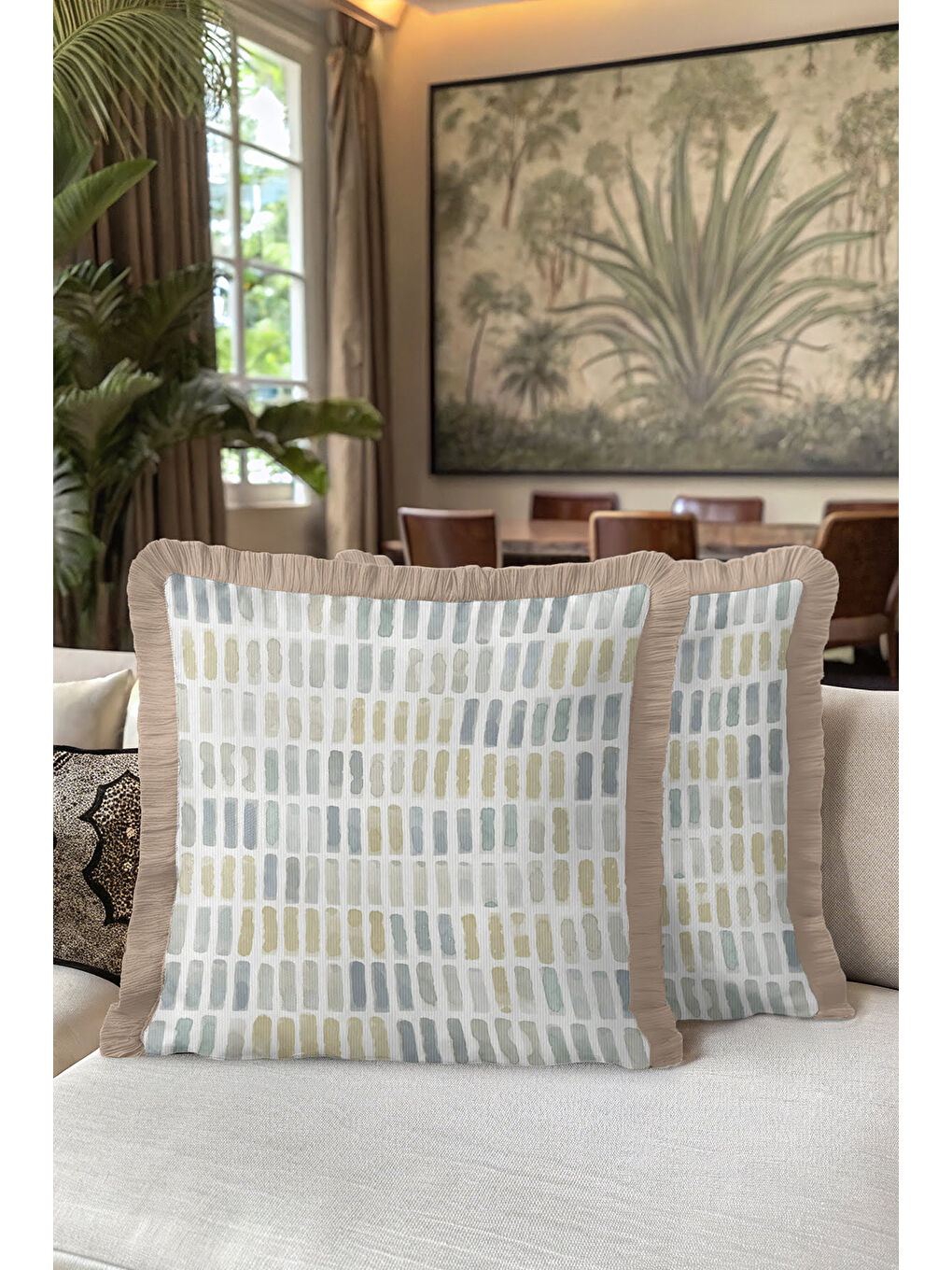 Karışık Modern Lüks Saçaklı Yastık Kılıfı - Minimalist Naturel Country Bej Püsküllü Kırlent Kılıfı-5