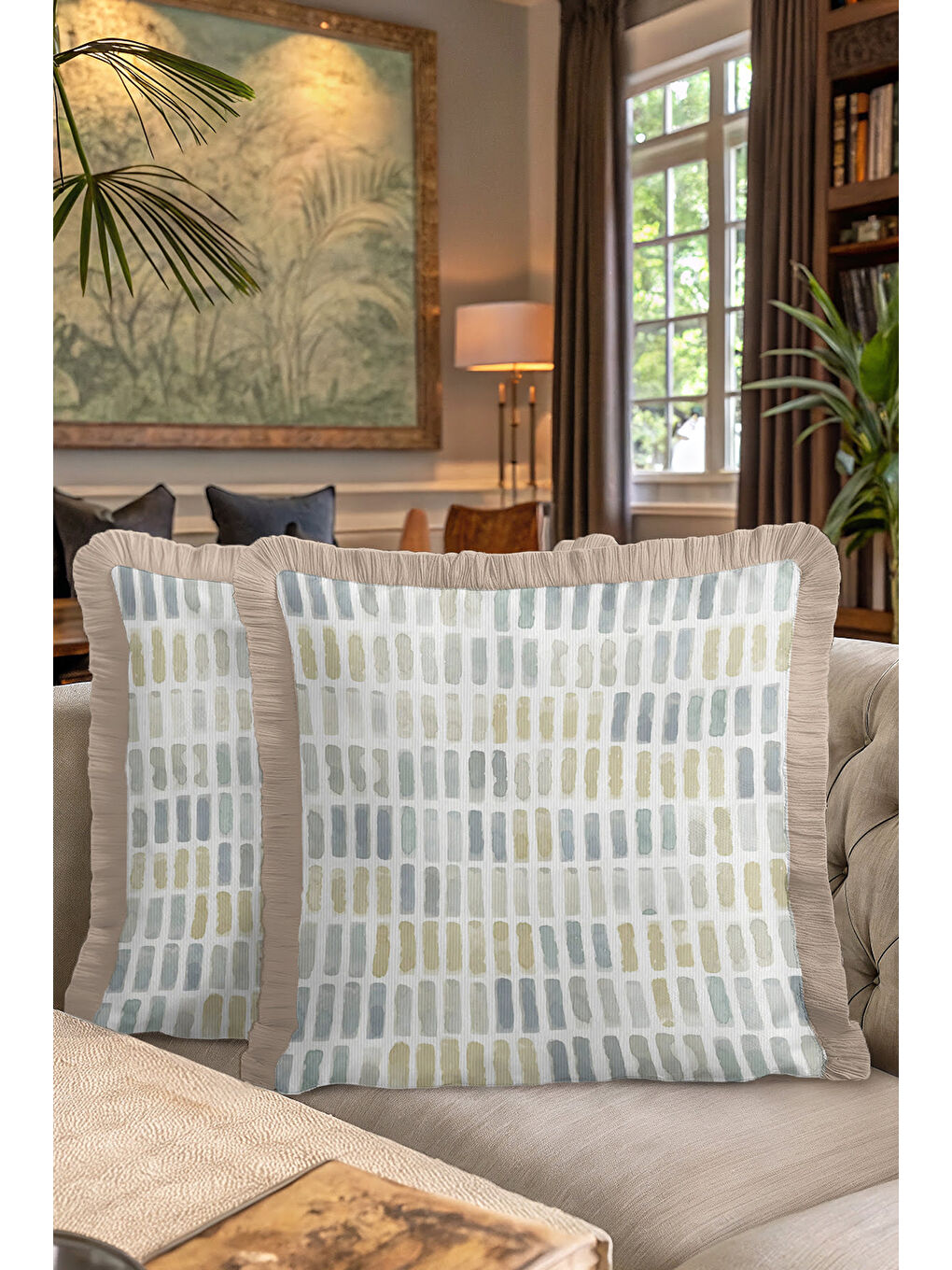 Karışık Modern Lüks Saçaklı Yastık Kılıfı - Minimalist Naturel Country Bej Püsküllü Kırlent Kılıfı-7