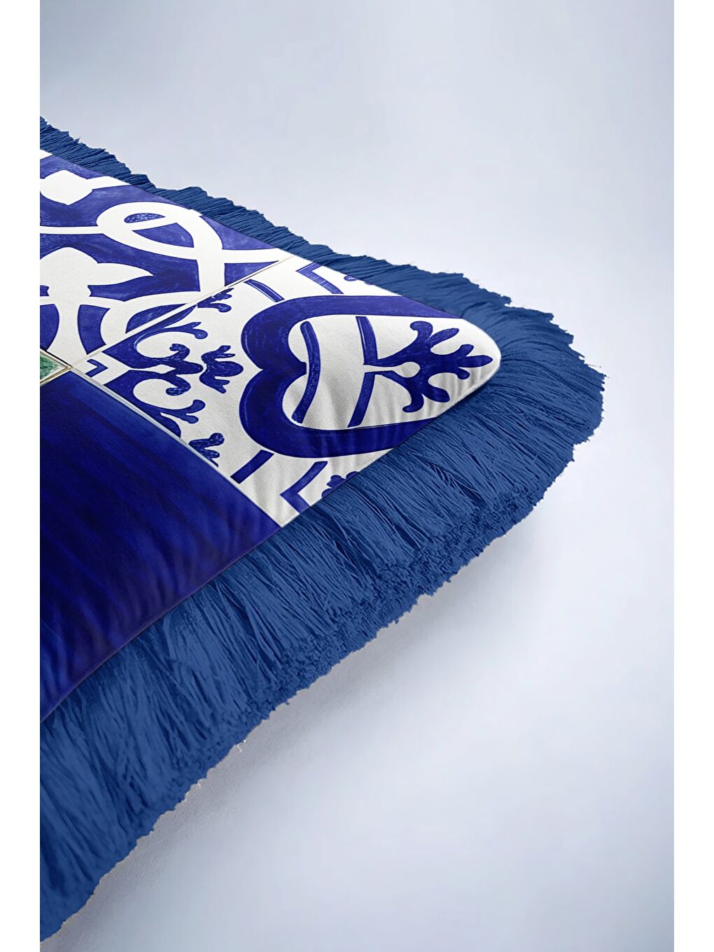 Karışık Akdeniz Motifli Saçaklı Yastık Kılıfı - El İşlemeli Etnik Mavi Yeşil Püsküllü Kırlent Kılıfı-6