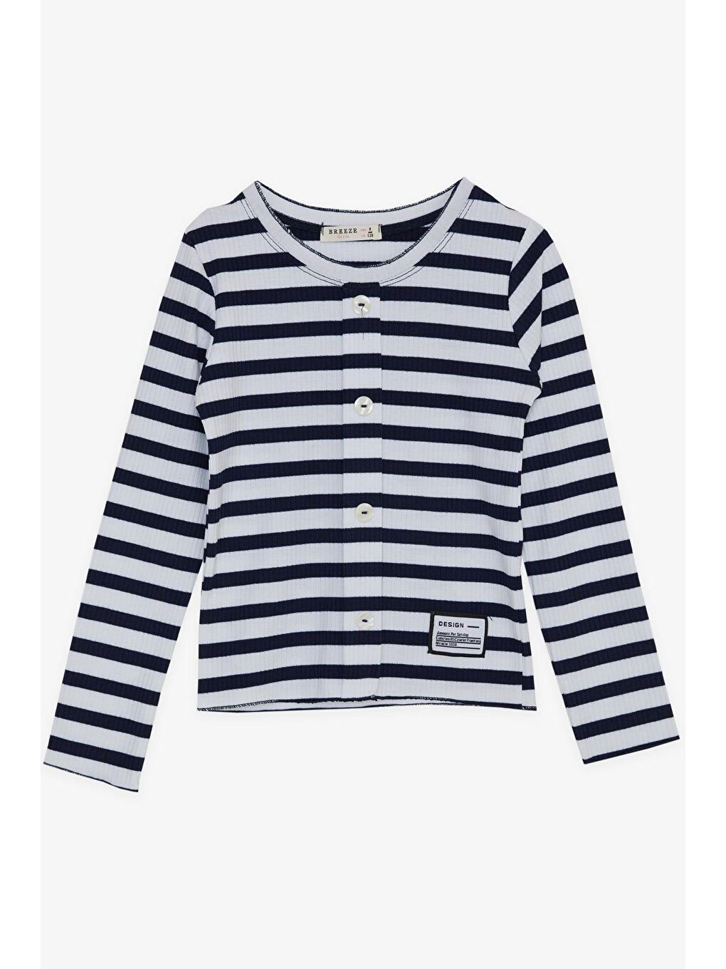 Kız Çocuk Uzun Kollu Tişört Düğme Aksesuarlı Çizgili Beyaz (8-12 Yaş)
