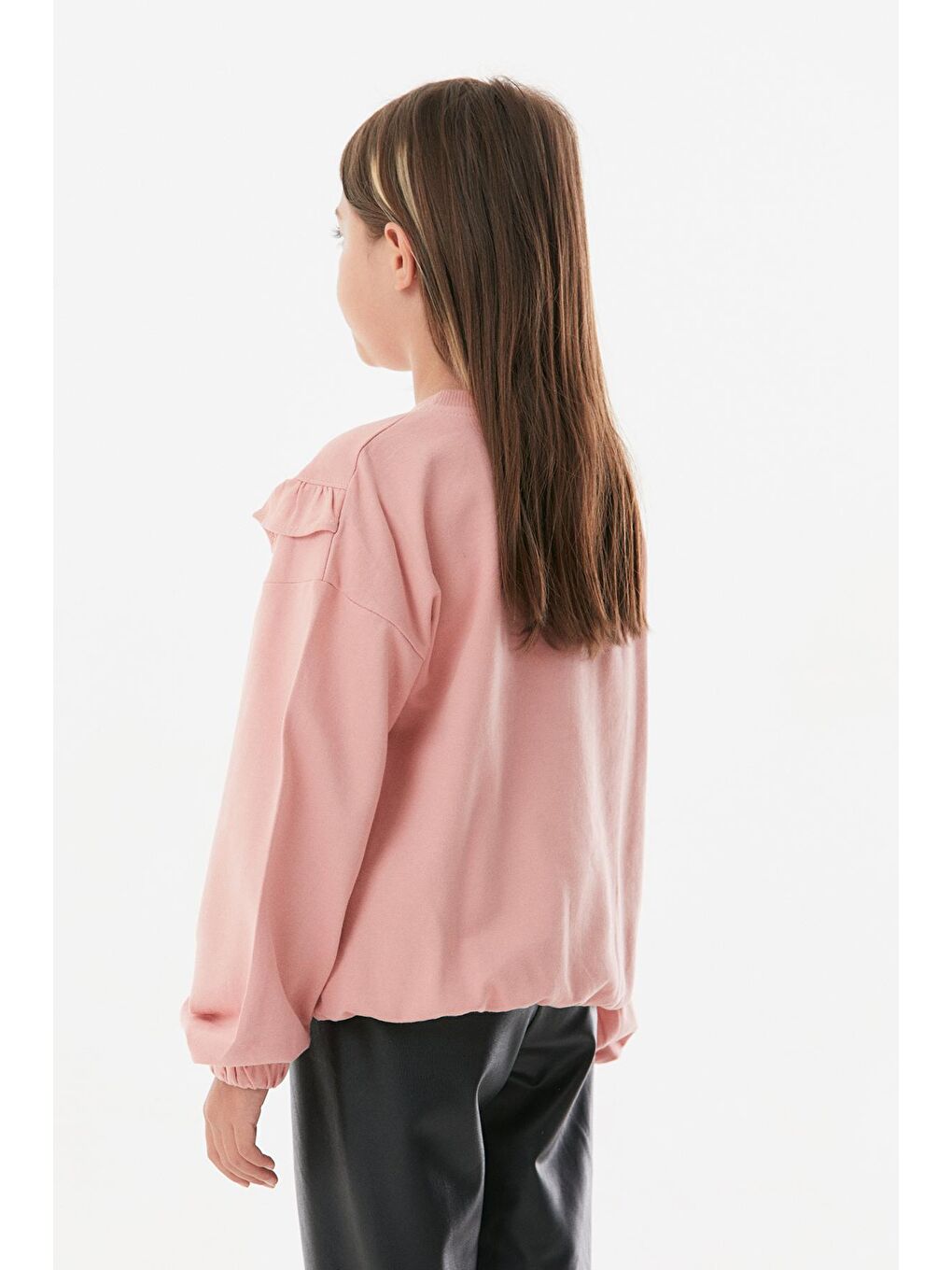 Pembe Suni Deri Fırfırlı Kız Çocuk Takım-3