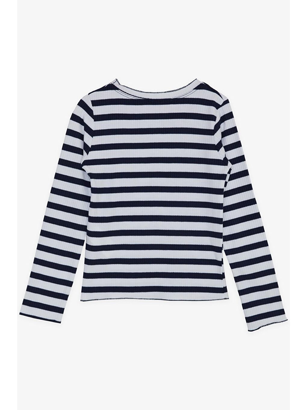 Kız Çocuk Uzun Kollu Tişört Düğme Aksesuarlı Çizgili Beyaz (8-12 Yaş)-1