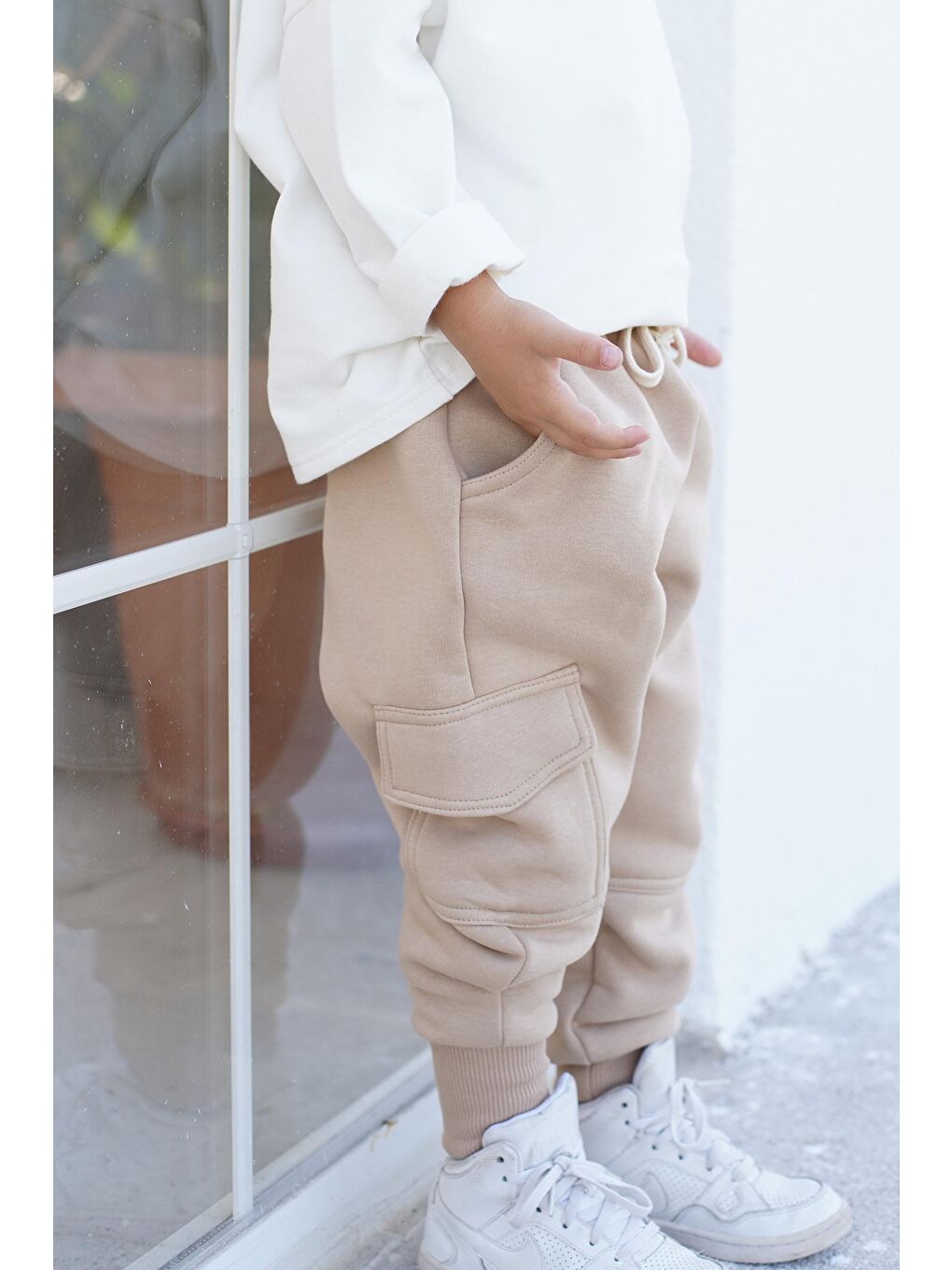 Bej Çocuk Eşofman Alt - Vizon 3 İplik Şardonlu Penye