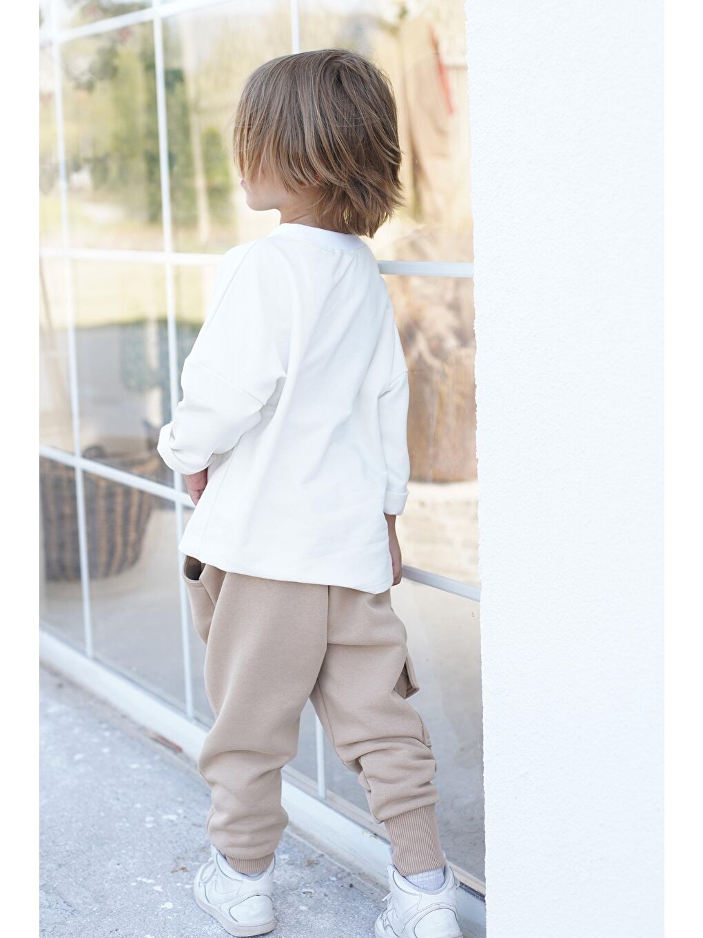 Bej Çocuk Eşofman Alt - Vizon 3 İplik Şardonlu Penye-2