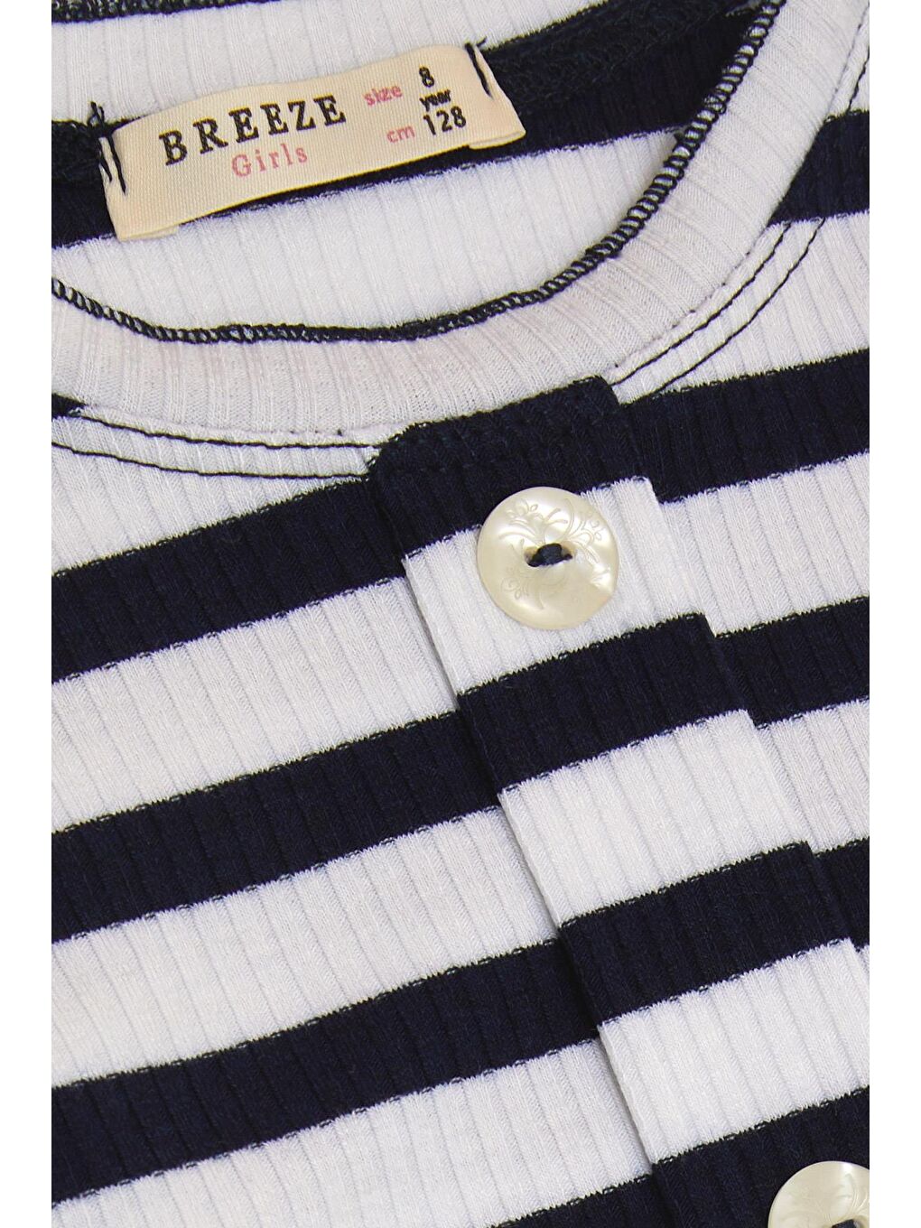 Kız Çocuk Uzun Kollu Tişört Düğme Aksesuarlı Çizgili Beyaz (8-12 Yaş)-2