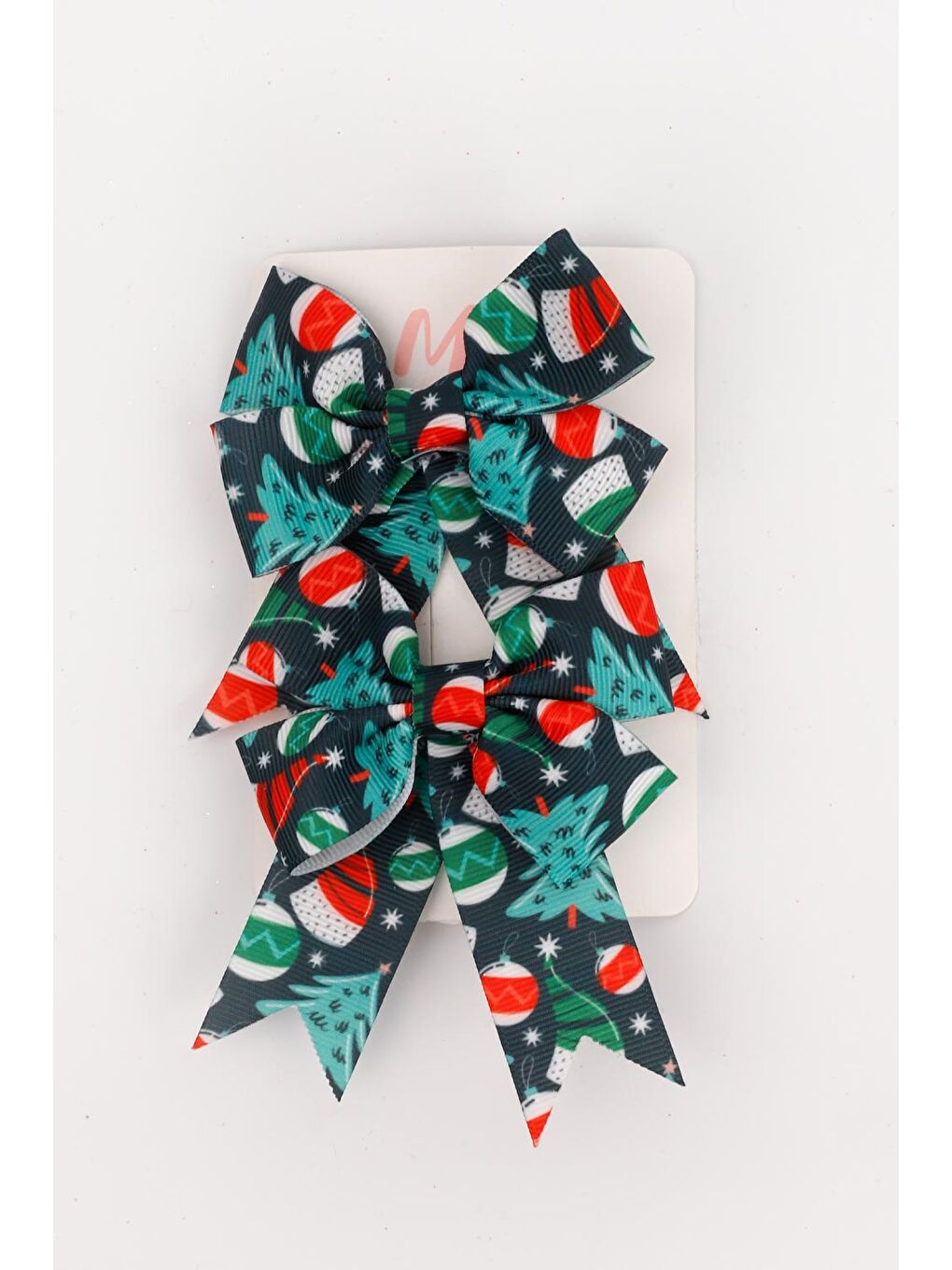 Lacivert Çam Ağacı Desenli 2'li Kız Çocuk Fiyonk Klips Toka-1