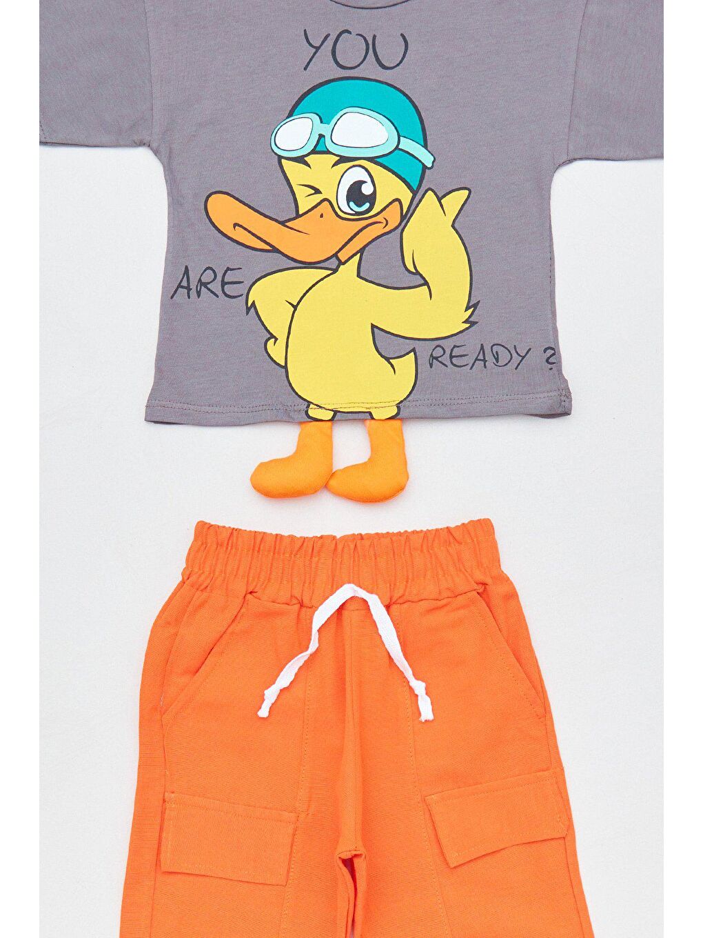 Gri Ördek Baskılı Bisiklet Yaka Kız Çocuk Takım-2