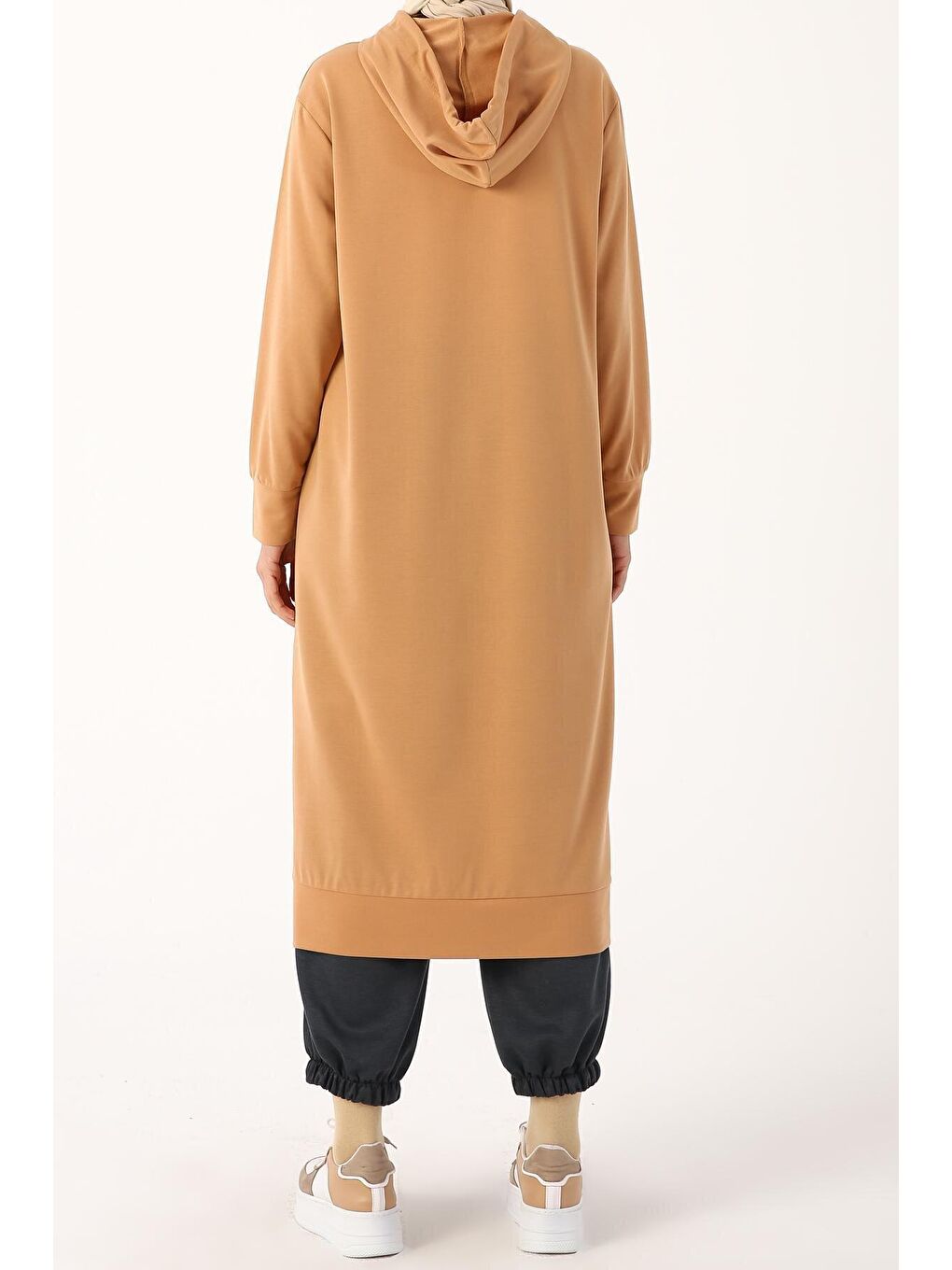 Kahverengi Kiremit Leopar Bağcıklı Kapüşonlu Rahat Örme Tunik-4