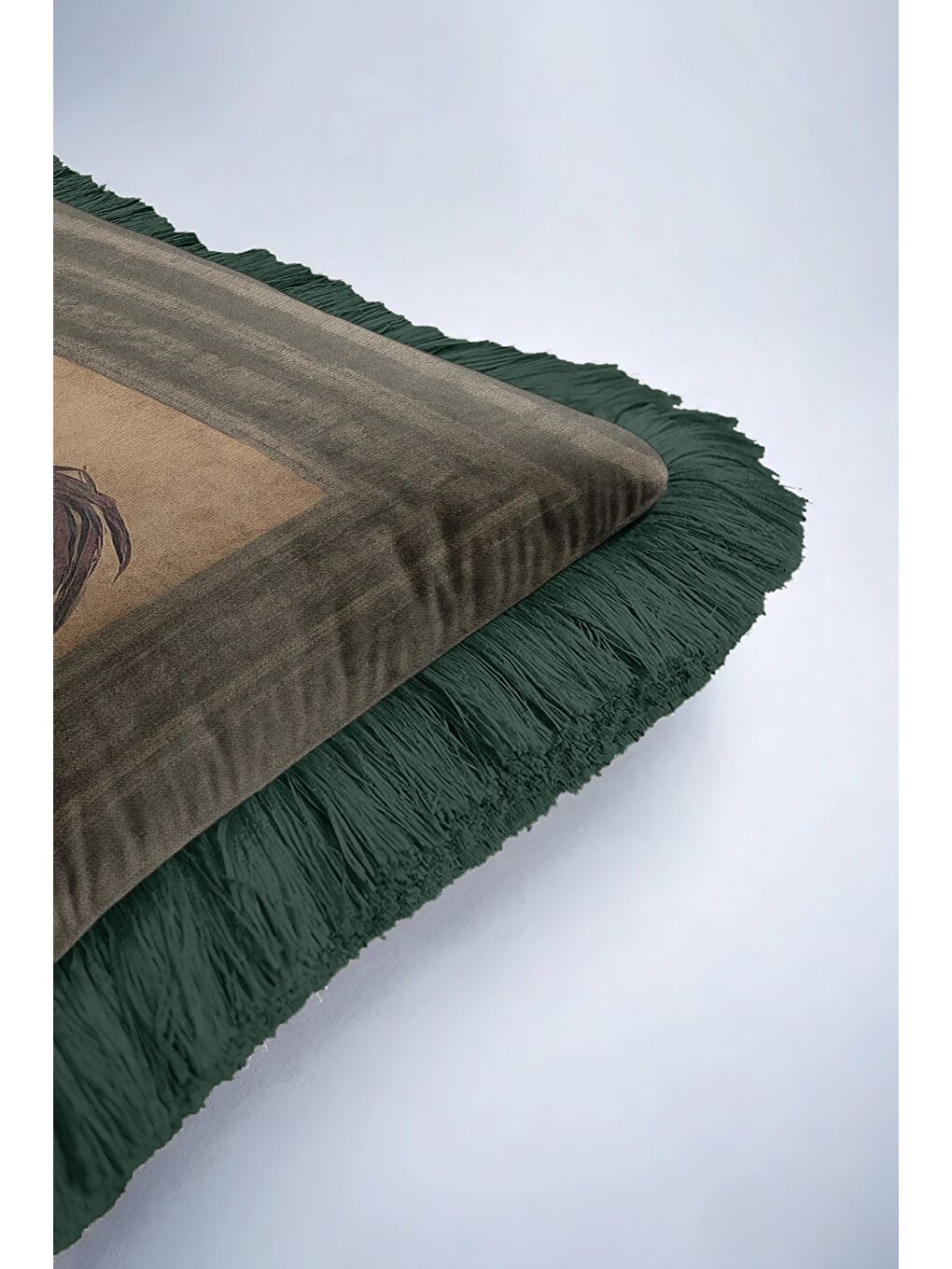 Karışık Vintage Tavuk Figürlü Saçaklı Yastık Kılıfı - Country Stil Yeşil Kenarlı Püsküllü Kırlent Kılıfı-6