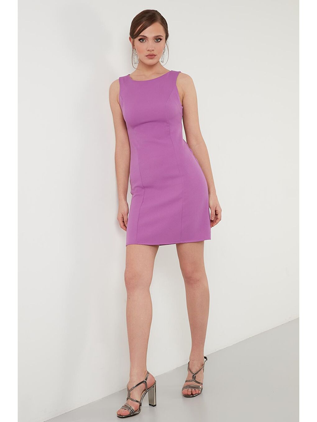 Mor Fermuarlı Kolsuz Elbise 6051430-1