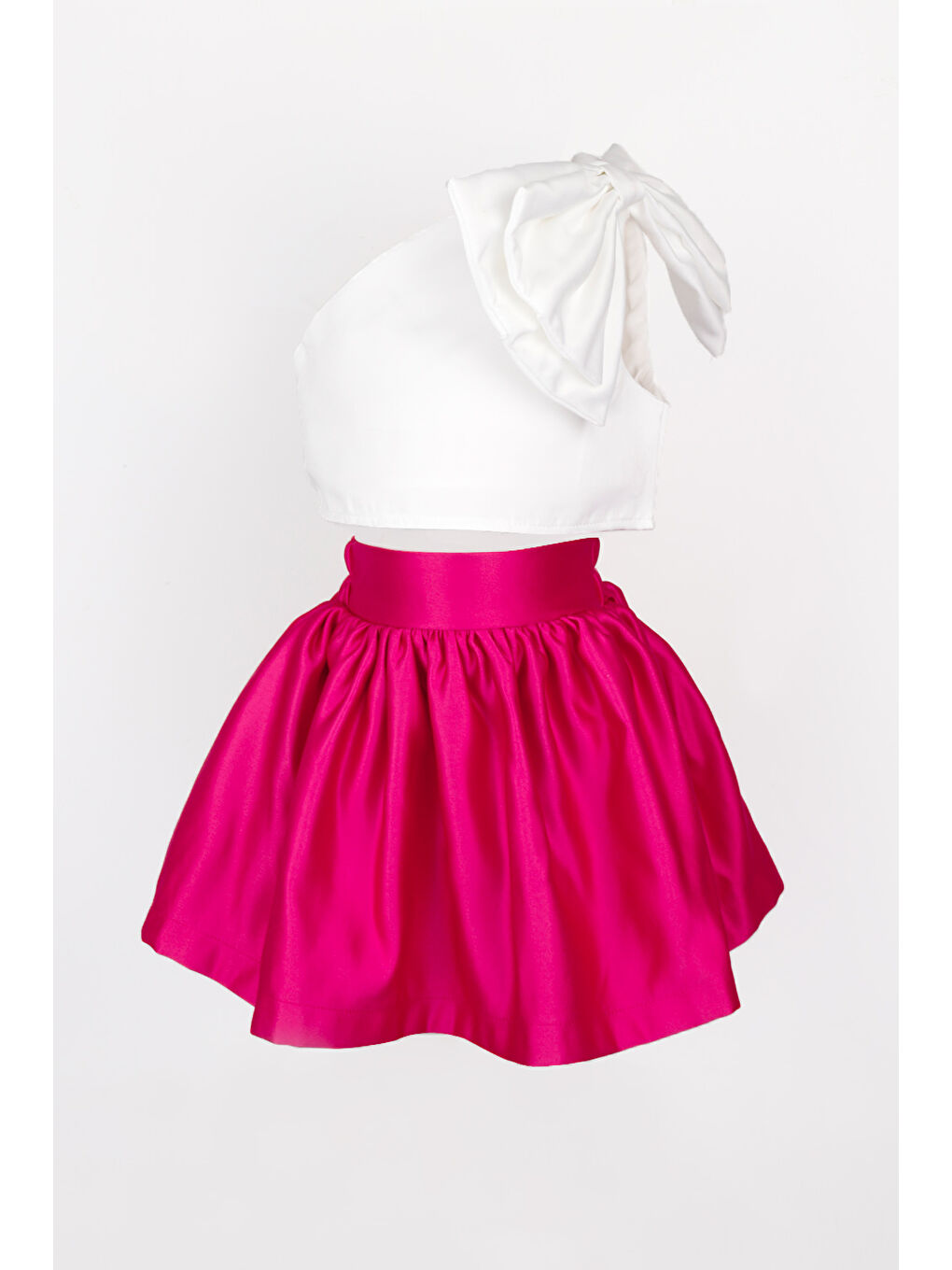 Fuşya Tek Omuzlu Fiyonk Detaylı Etek Crop Kız Çocuk İkili Takım - Luisa-2