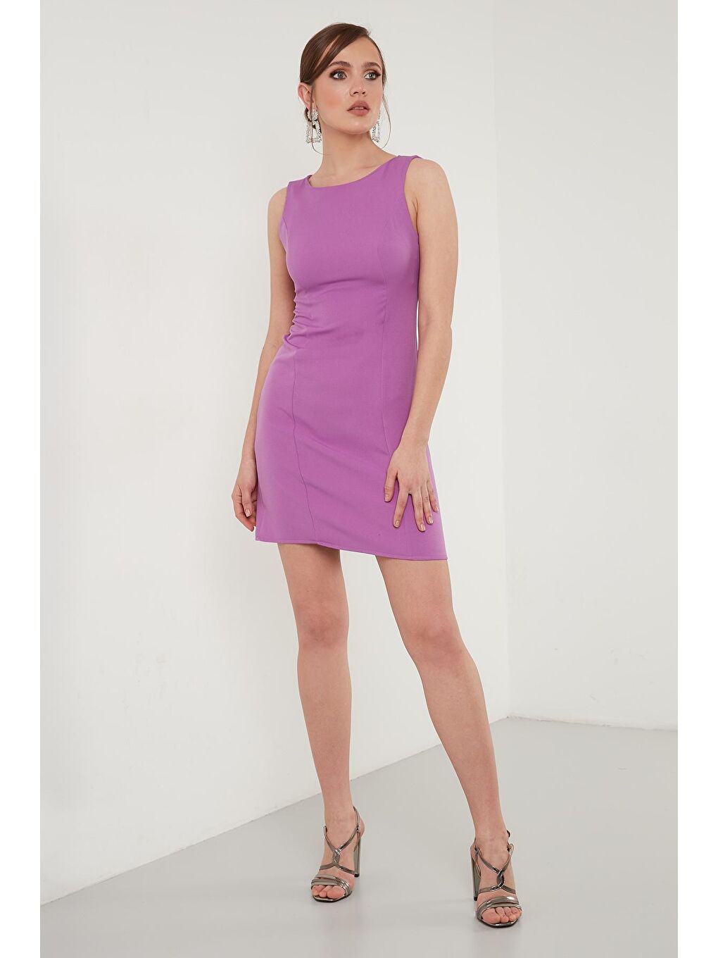 Mor Fermuarlı Kolsuz Elbise 6051430-2