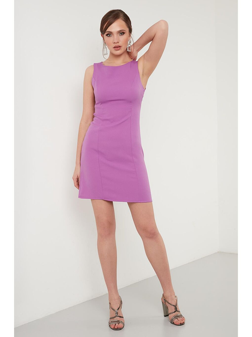 Mor Fermuarlı Kolsuz Elbise 6051430-3