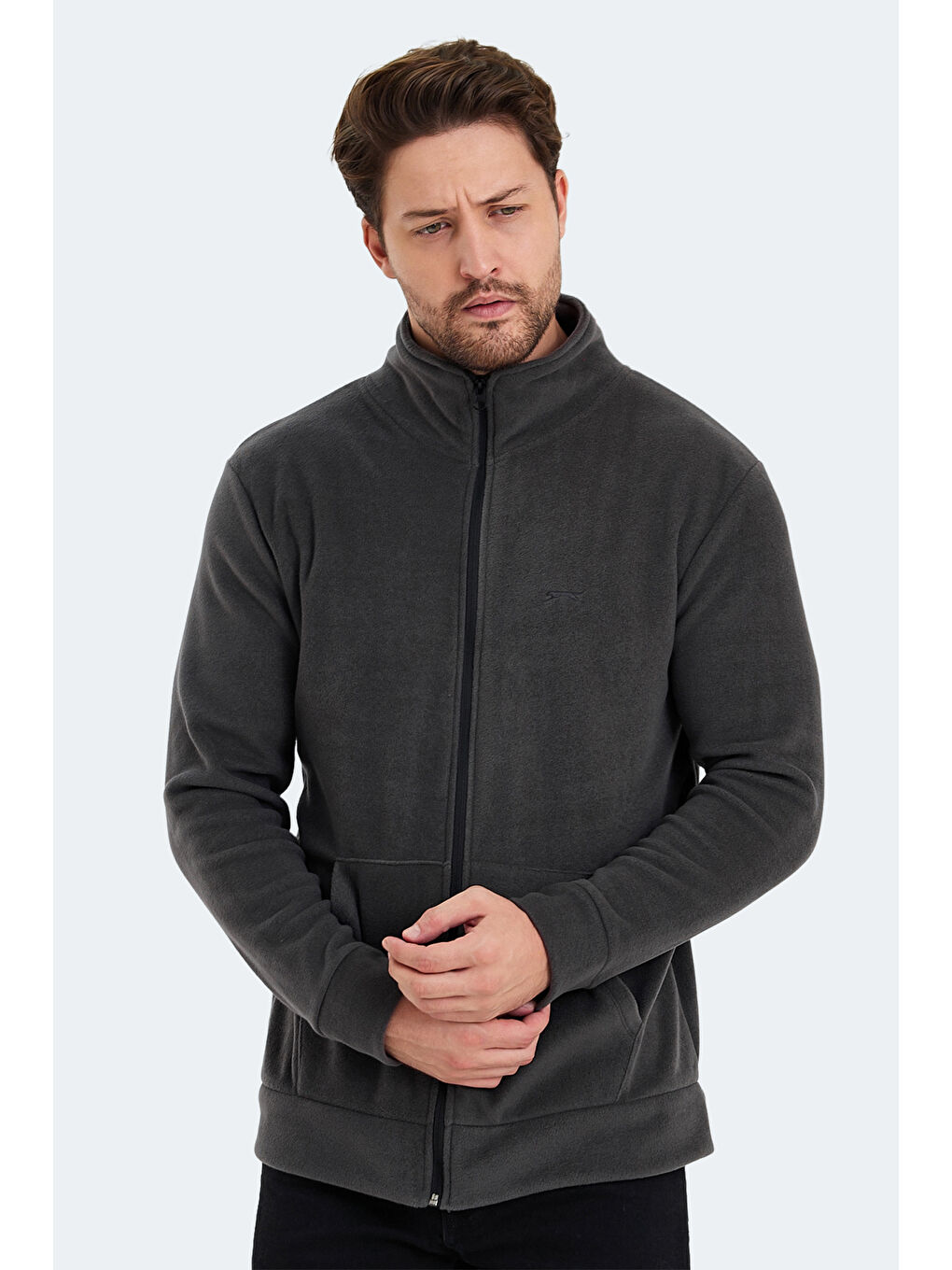 SLAZENGER SANSA Erkek Fermuarlı Sweatshirt Koyu Gri