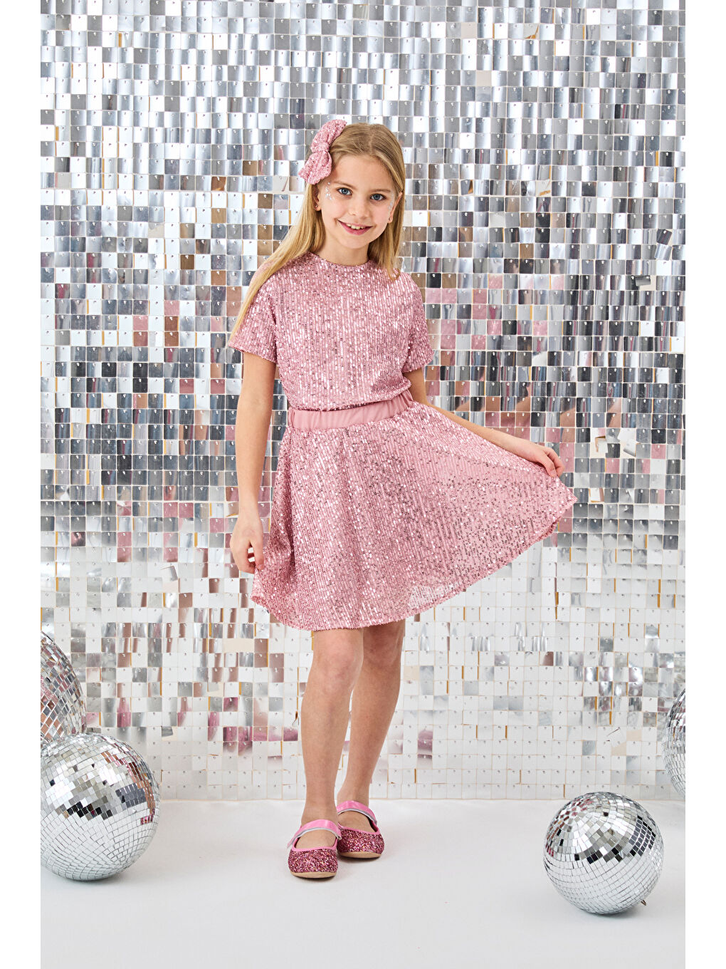 Pembe Pul Payetli Kız Çocuk İkili Takım - Larina