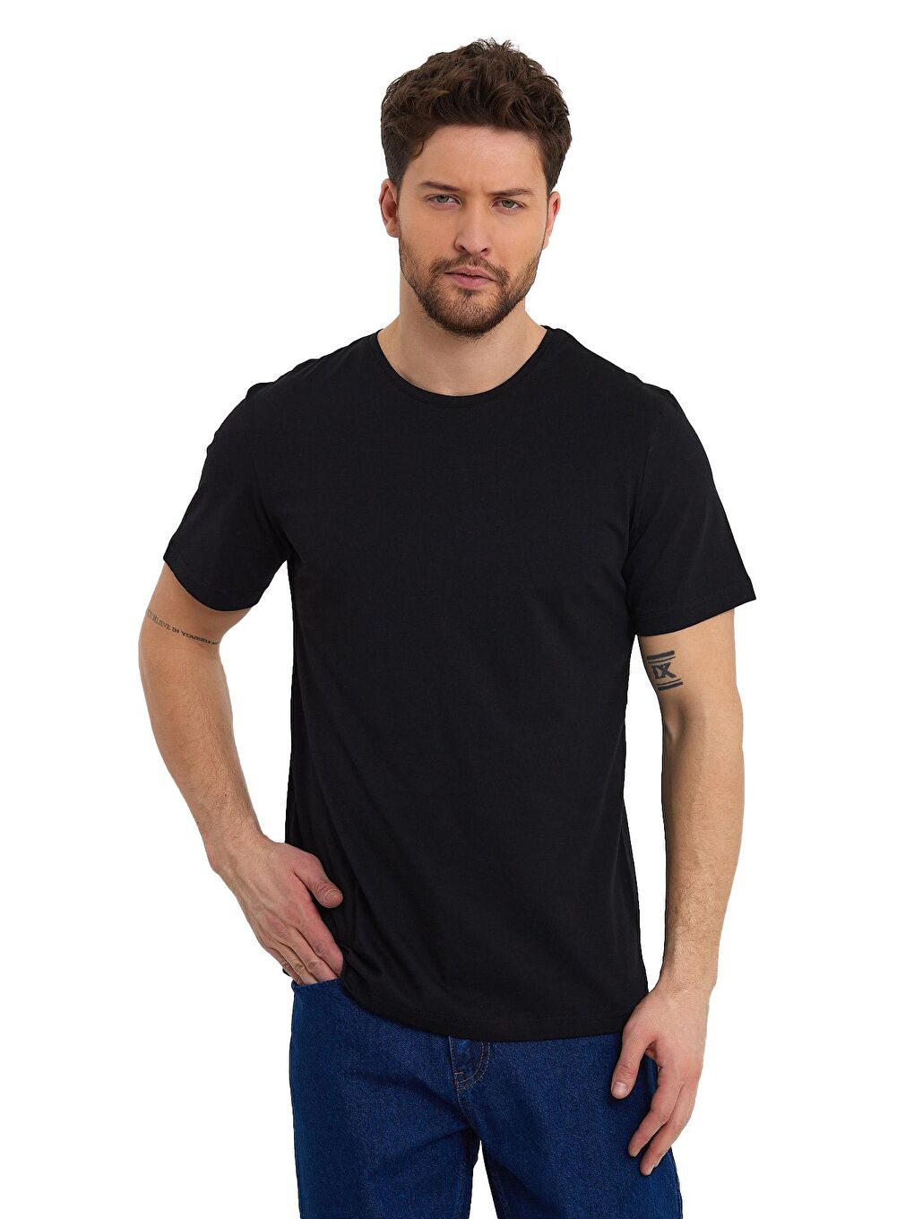 Siyah Süprem Bisiklet Yaka Erkek Tişört