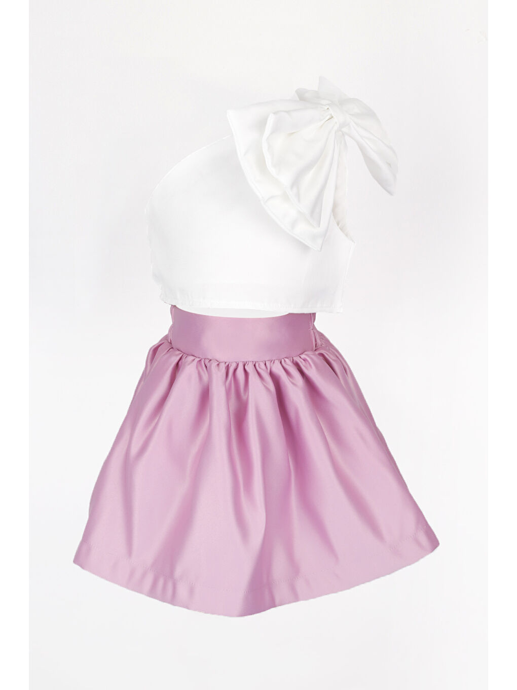 Lila Tek Omuzlu Fiyonk Detaylı Etek Crop Kız Çocuk İkili Takım - Luisa-4