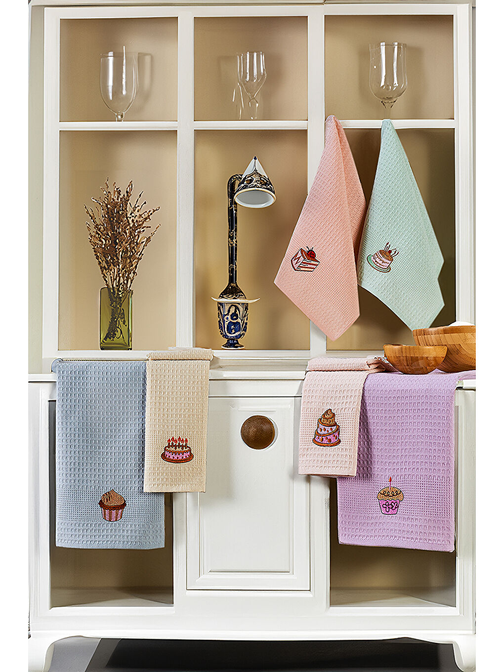 6'lı Nakışlı Kurulama Peçetesi Seti 40x60 cm Lila %100 Pamuk Yumuşak ve Emici-1