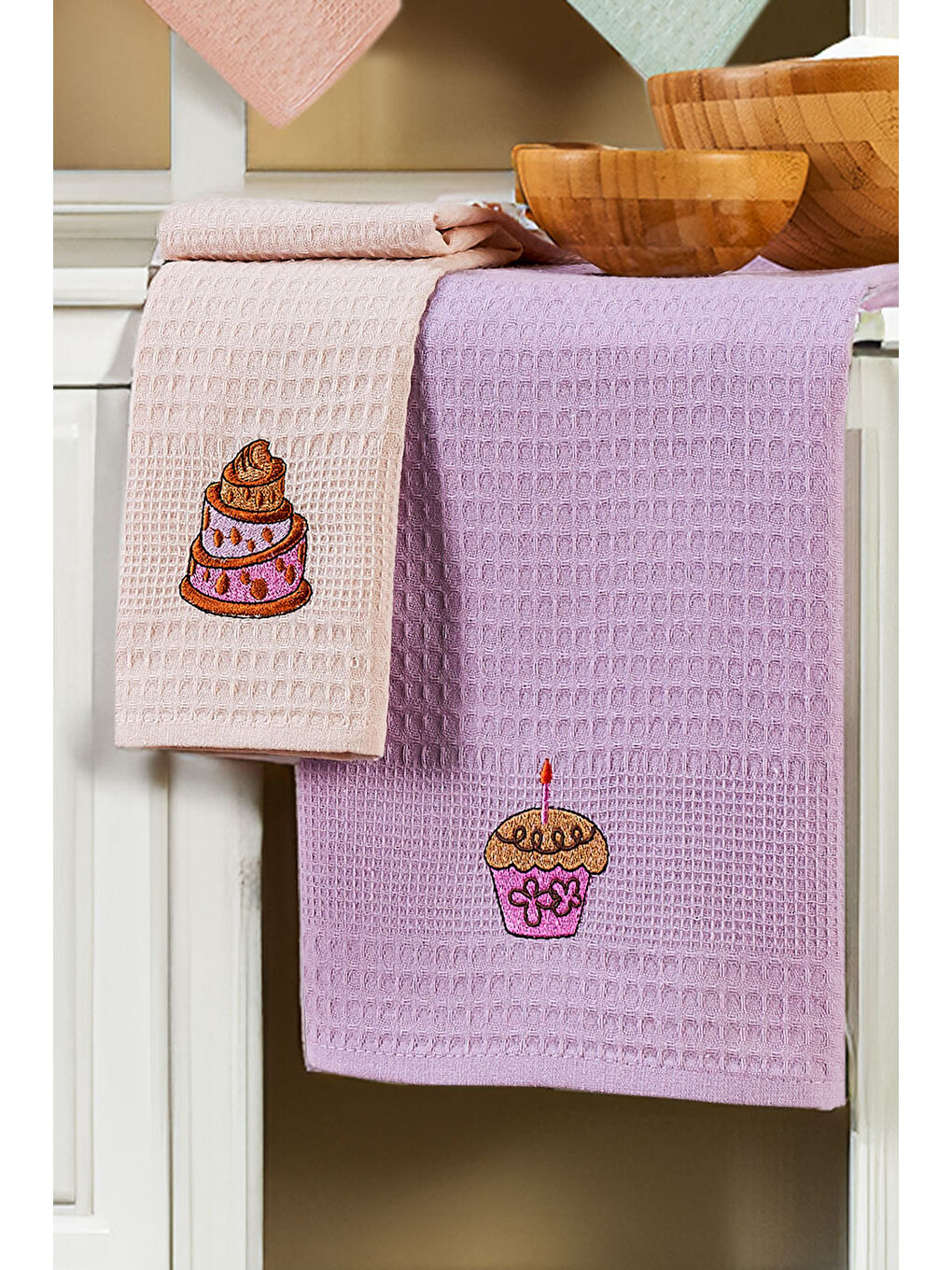 6'lı Nakışlı Kurulama Peçetesi Seti 40x60 cm Lila %100 Pamuk Yumuşak ve Emici-2