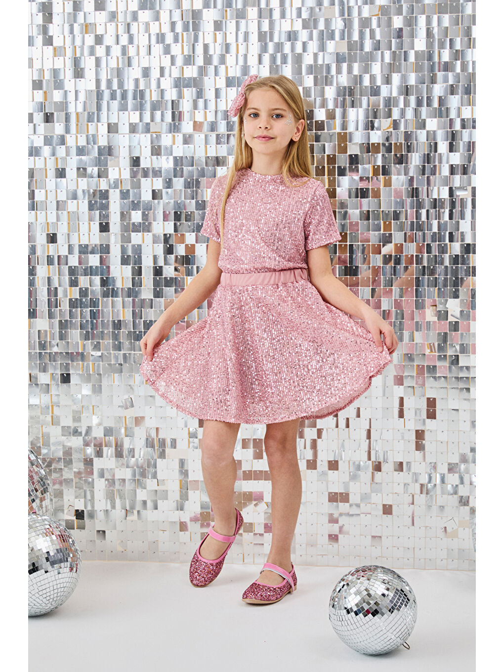 Pembe Pul Payetli Kız Çocuk İkili Takım - Larina-2