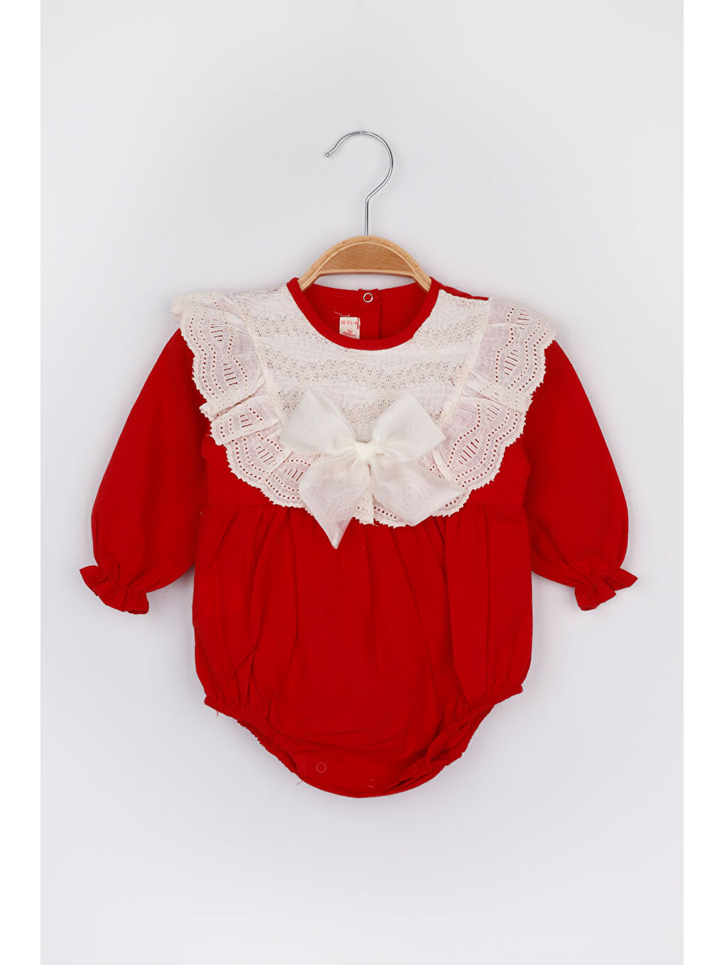 Kırmızı Fistolu Keten Kız Bebek Romper Tulum - Tallis