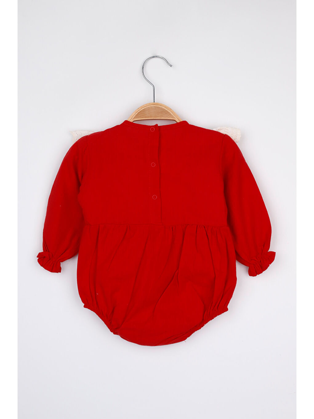 Kırmızı Fistolu Keten Kız Bebek Romper Tulum - Tallis-1