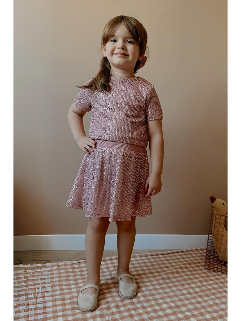 Pembe Pul Payetli Kız Çocuk İkili Takım - Larina-3