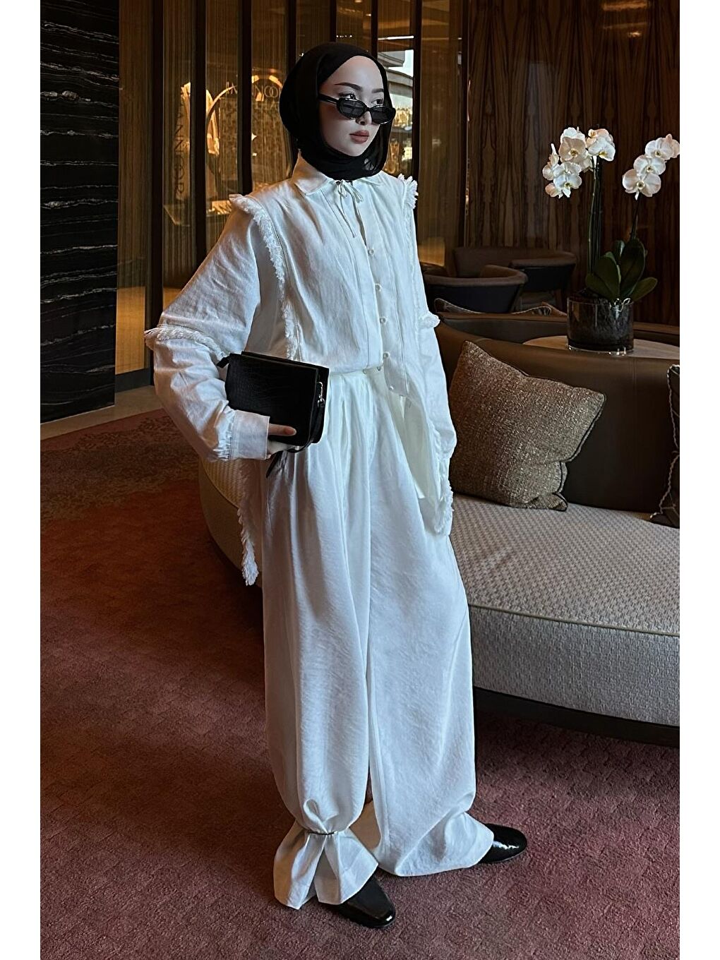 Modal Ekstra Bol Paça Pantolon Ekru-6