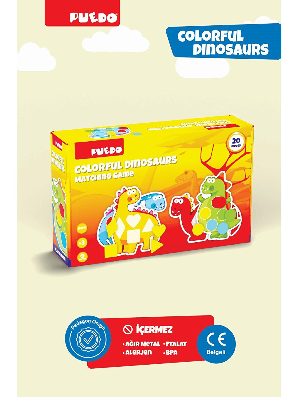 Puedo Karışık Colorful Dinosaurs Eşleştirme Oyunu (20 Parça) - 3