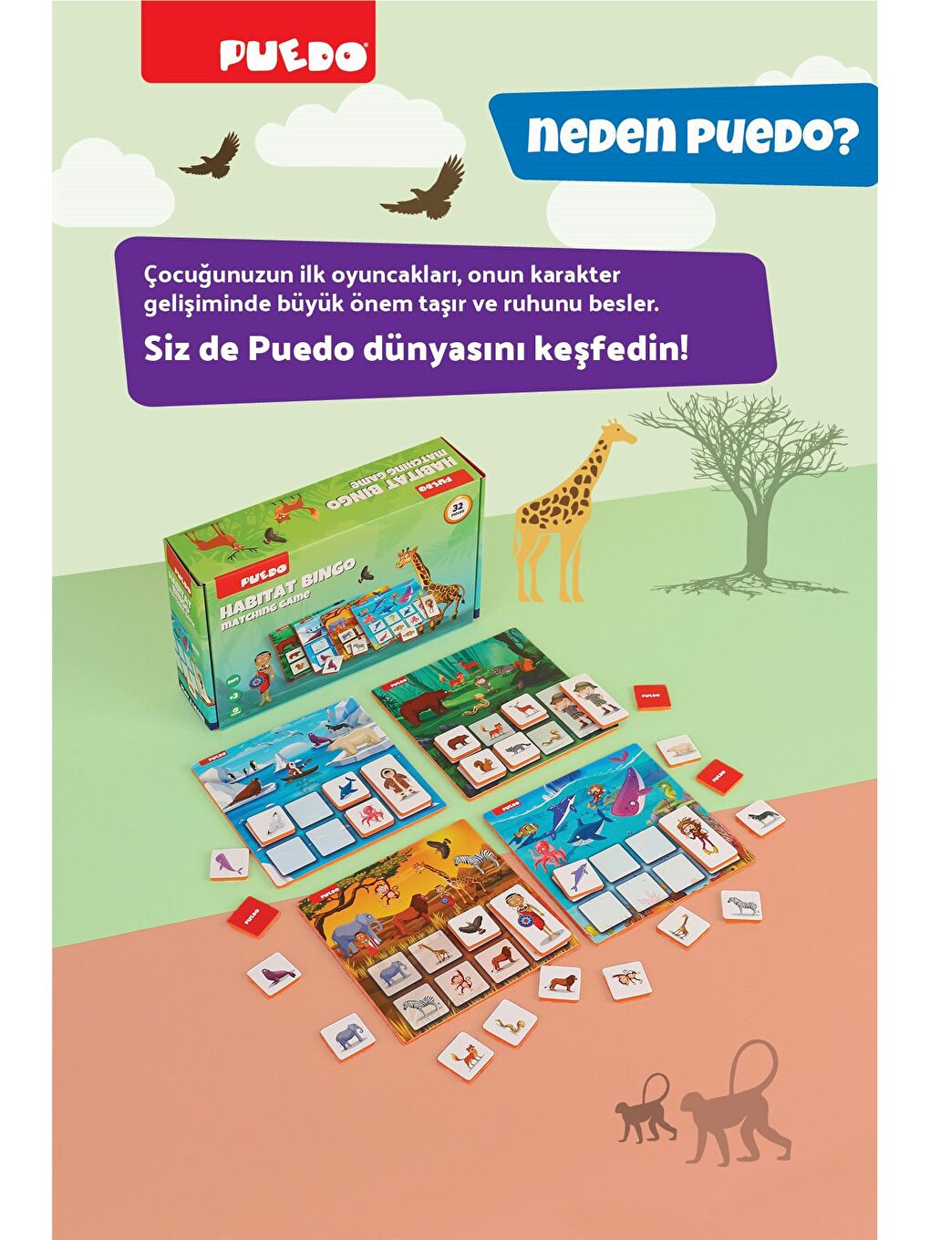 Puedo Karışık Habitat Bingo Eşleştirme Oyunu (32 Parça) - 5