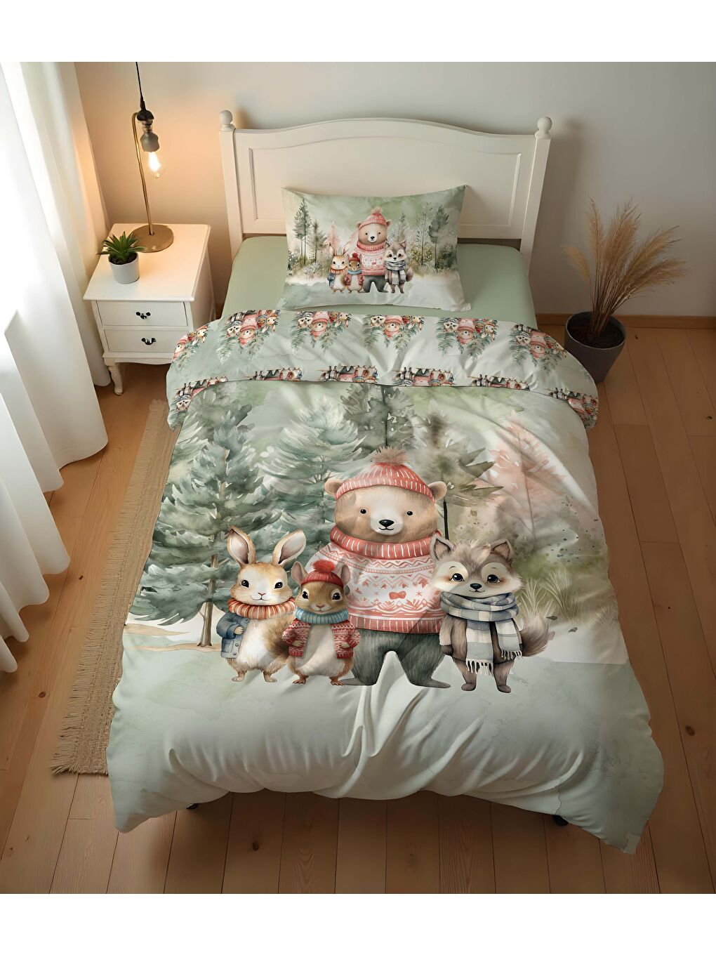 Karışık Sevimli Hayvanlar Desenli Çarşafsız 2 li Takım Baskılı Tek Kişilik Nevresim Takımı 160x220 cm-3