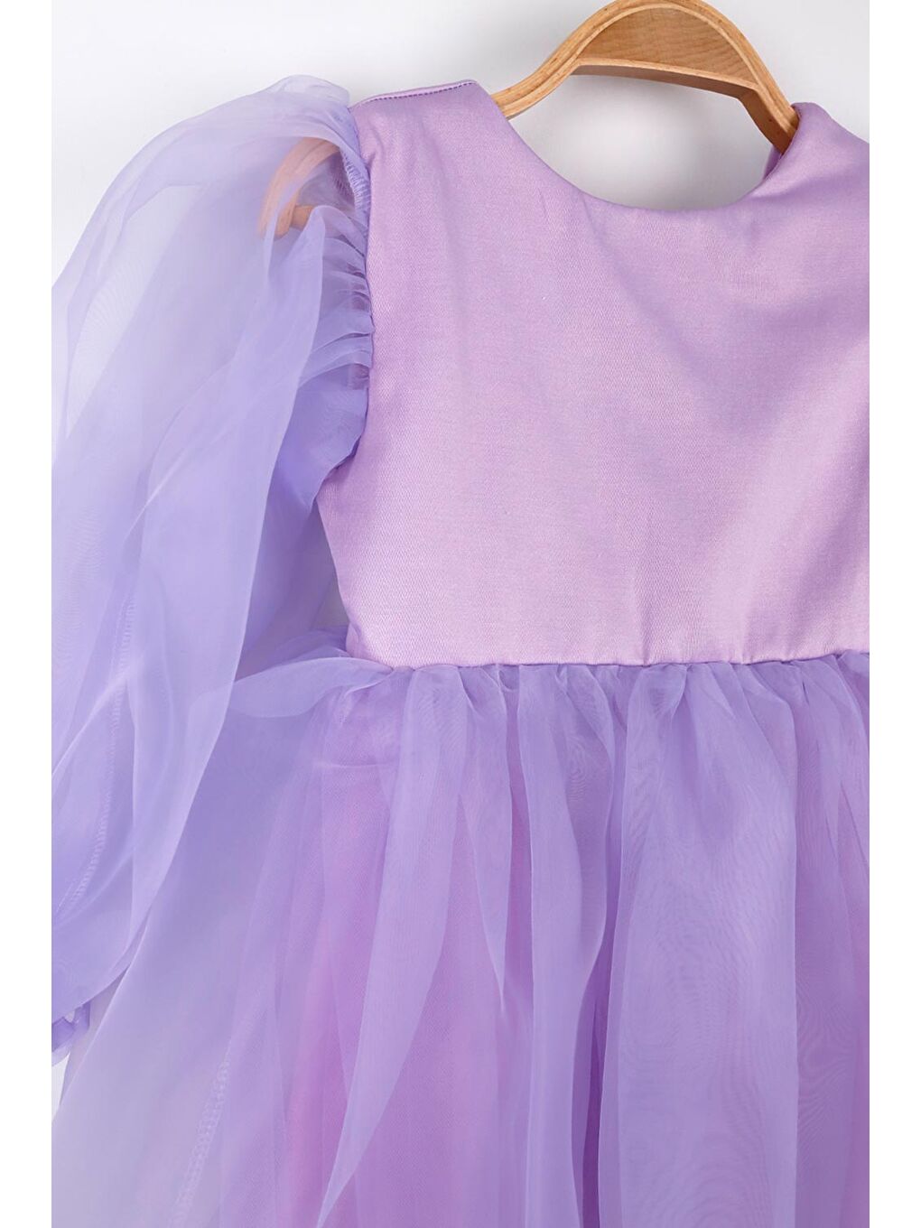 Lila Uzun Kollu Organze Kız Çocuk Parti Elbisesi - Sage-3