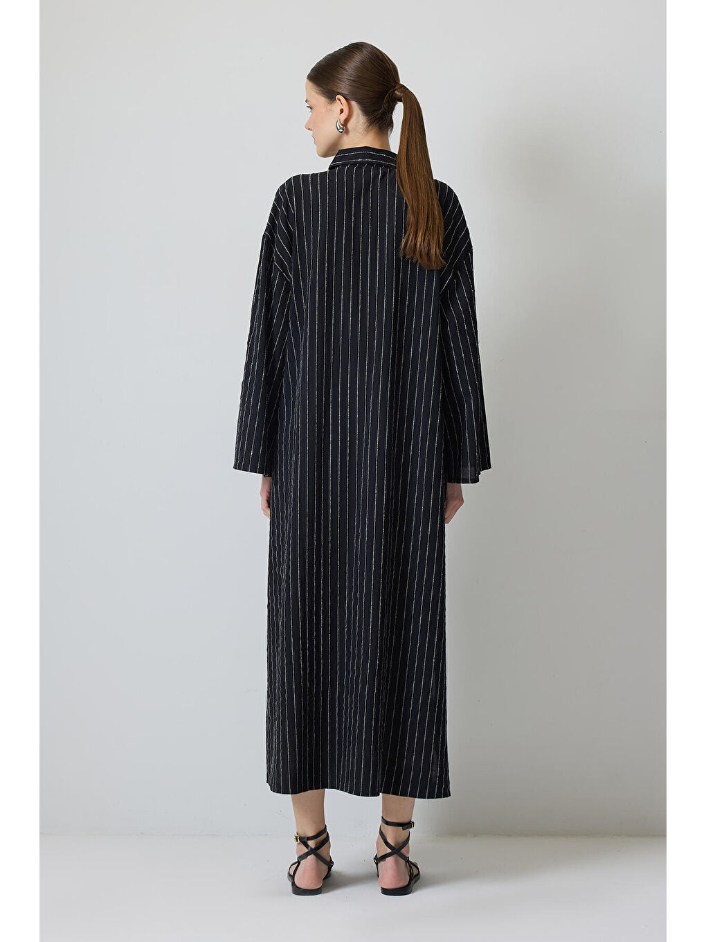 Siyah Çizgili Oversize Elbise-3