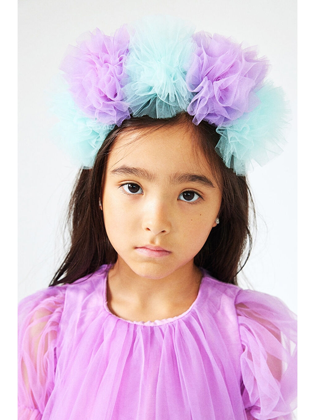 Lila Tonları 5'li Tül Ponponlu Kız Çocuk Taç