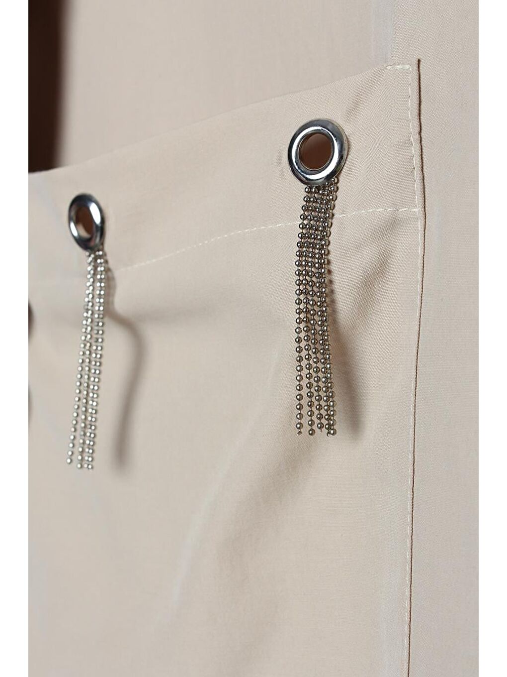 Bej Büyük Cepli Kuşgözlü Oversize Gömlek-4