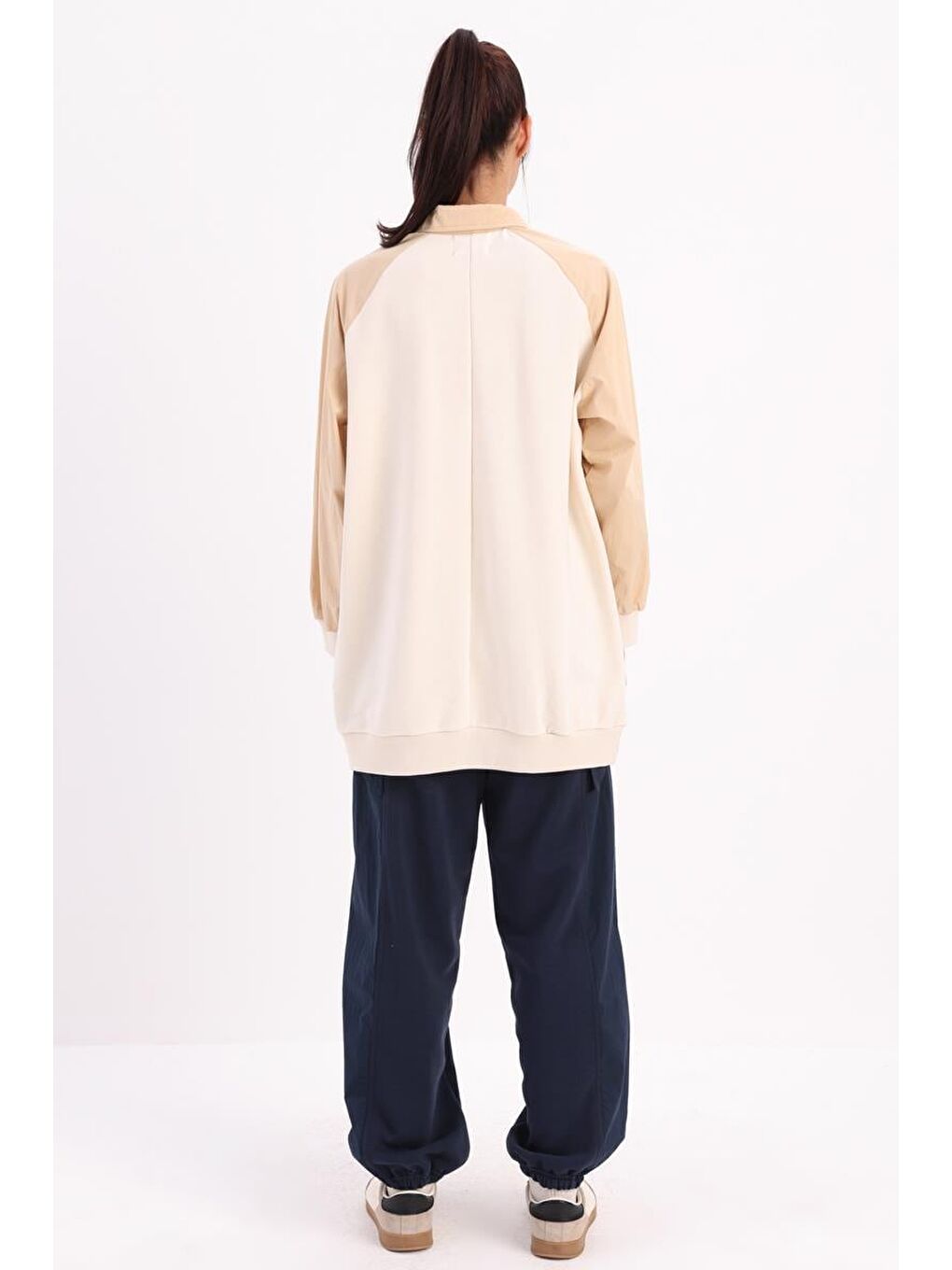 Ekru-Pamuklu Garnili Polo Yaka Sweat-3