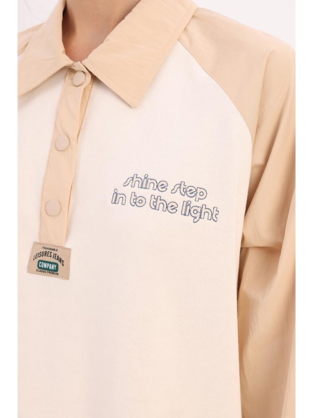 Ekru-Pamuklu Garnili Polo Yaka Sweat-4