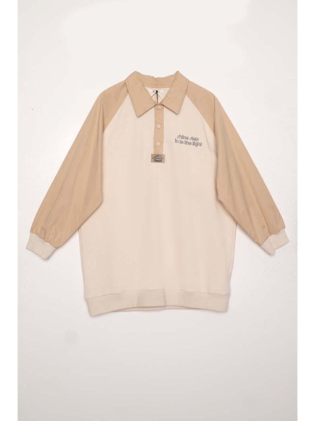 Ekru-Pamuklu Garnili Polo Yaka Sweat-5