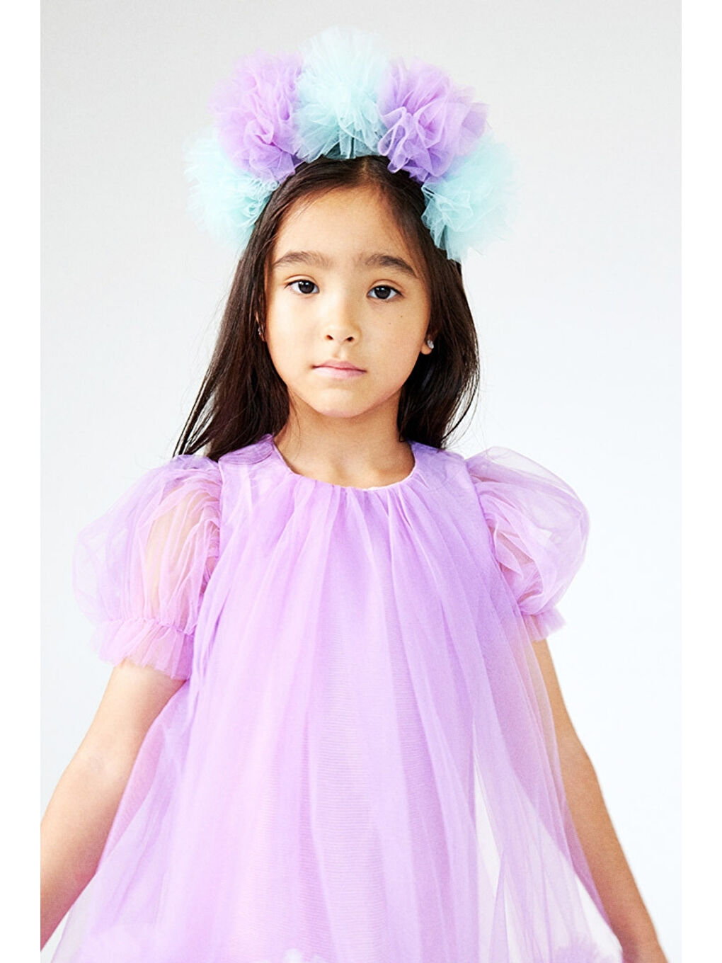 Lila Tonları 5'li Tül Ponponlu Kız Çocuk Taç-1