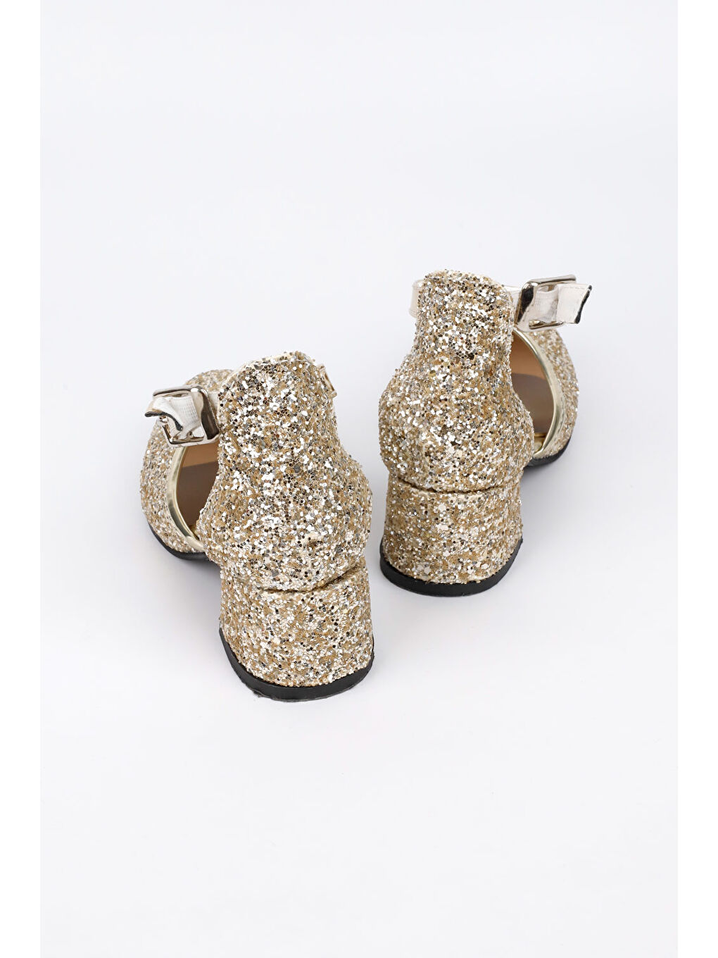 Sarı Altın Simli Topuklu Kız Çocuk Ayakkabı-1