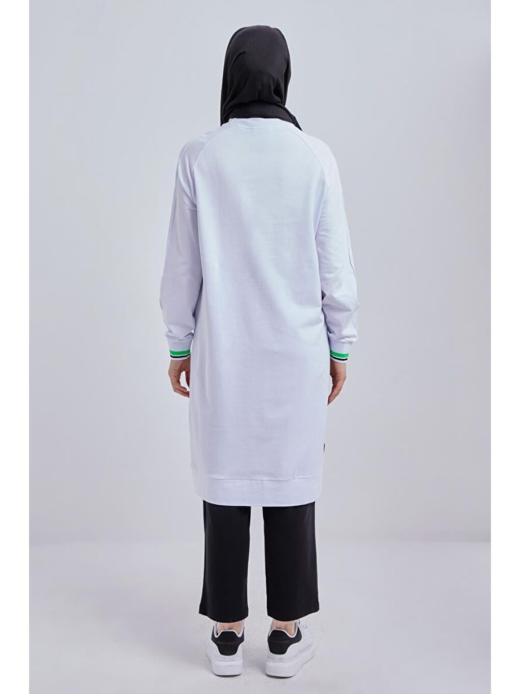 Beyaz Pamuklu Fermuaur Detaylı Sweat Tunik-3
