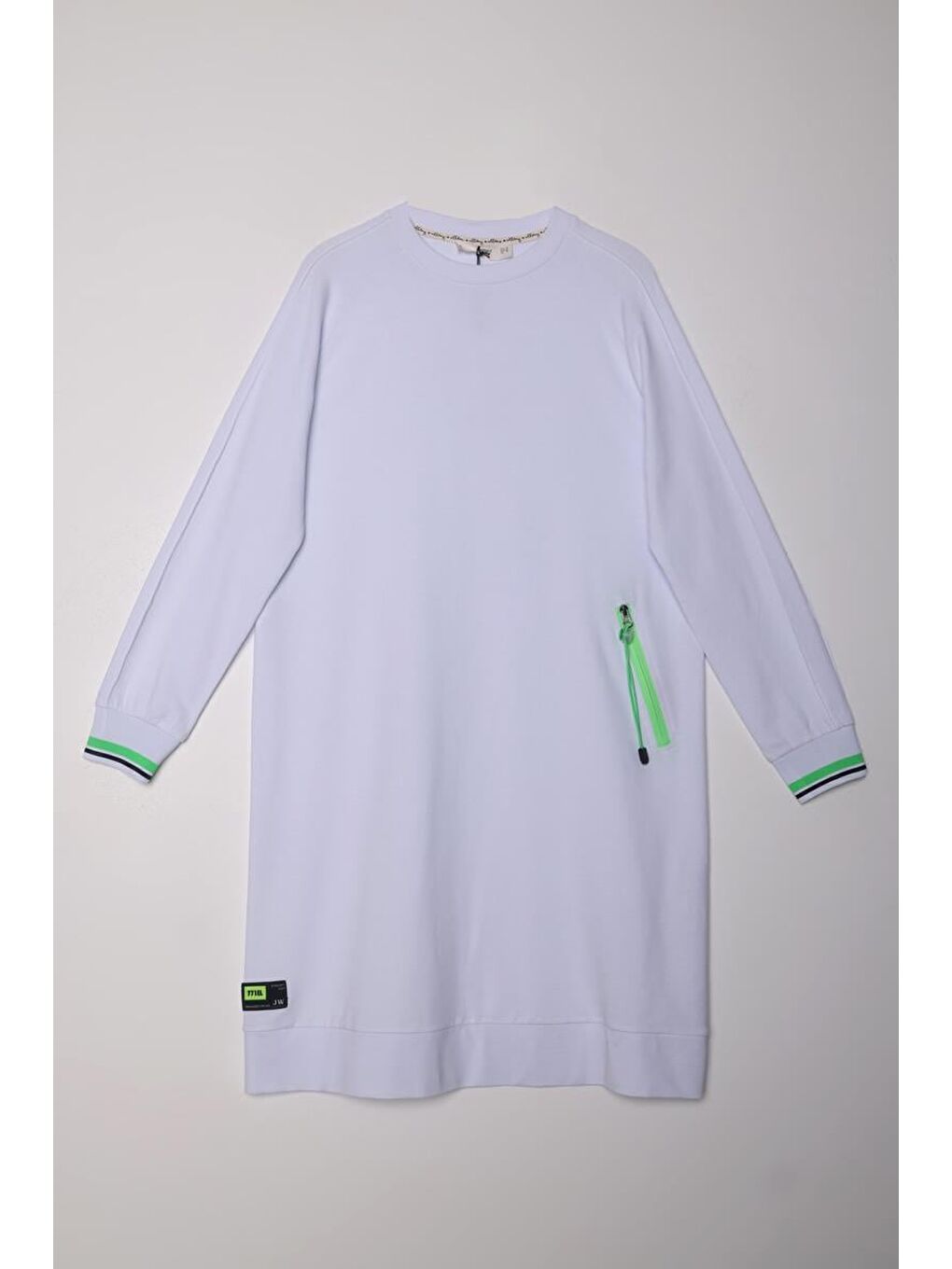 Beyaz Pamuklu Fermuaur Detaylı Sweat Tunik-4