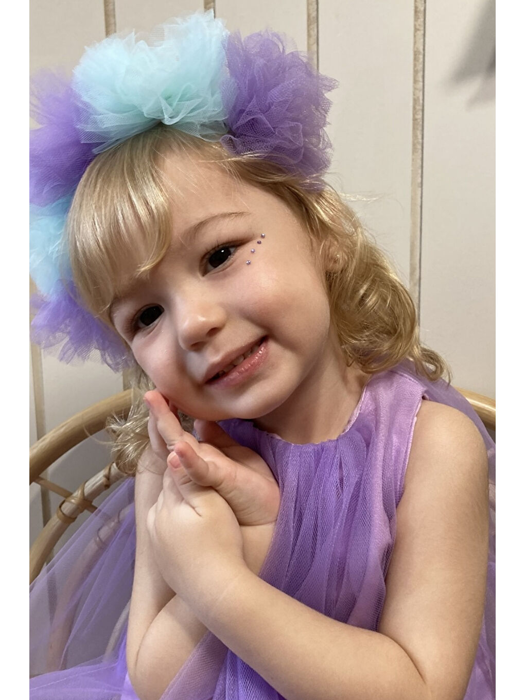 Lila Tonları 5'li Tül Ponponlu Kız Çocuk Taç-2