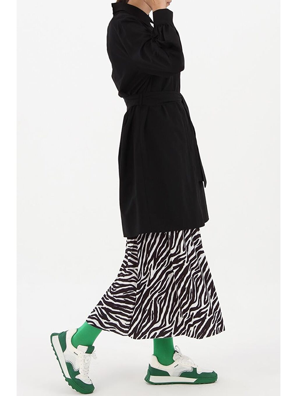 Siyah Balon Kol Kemer Detaylı Gömlek Tunik-2