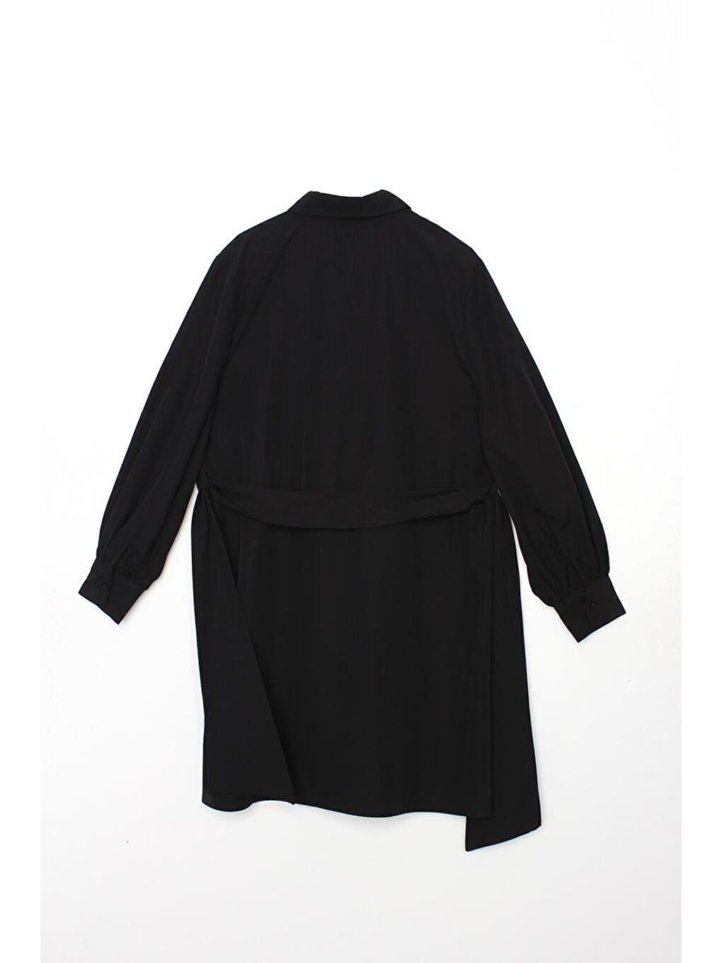 Siyah Balon Kol Kemer Detaylı Gömlek Tunik-6